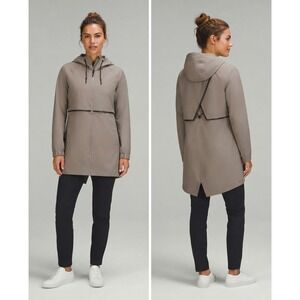 Mondetta Womens Hooded Rain Parka Jacket Taupe Full Zip Mesh Lined Small